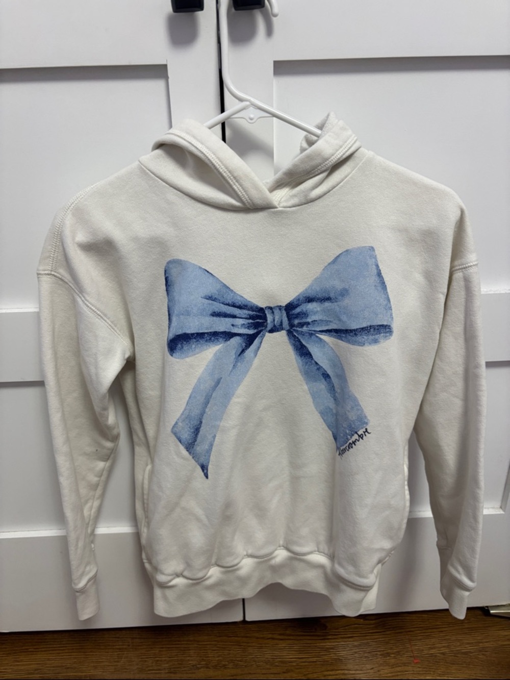 abercrombie kids Cream Hoodie with Blue Bow Accent